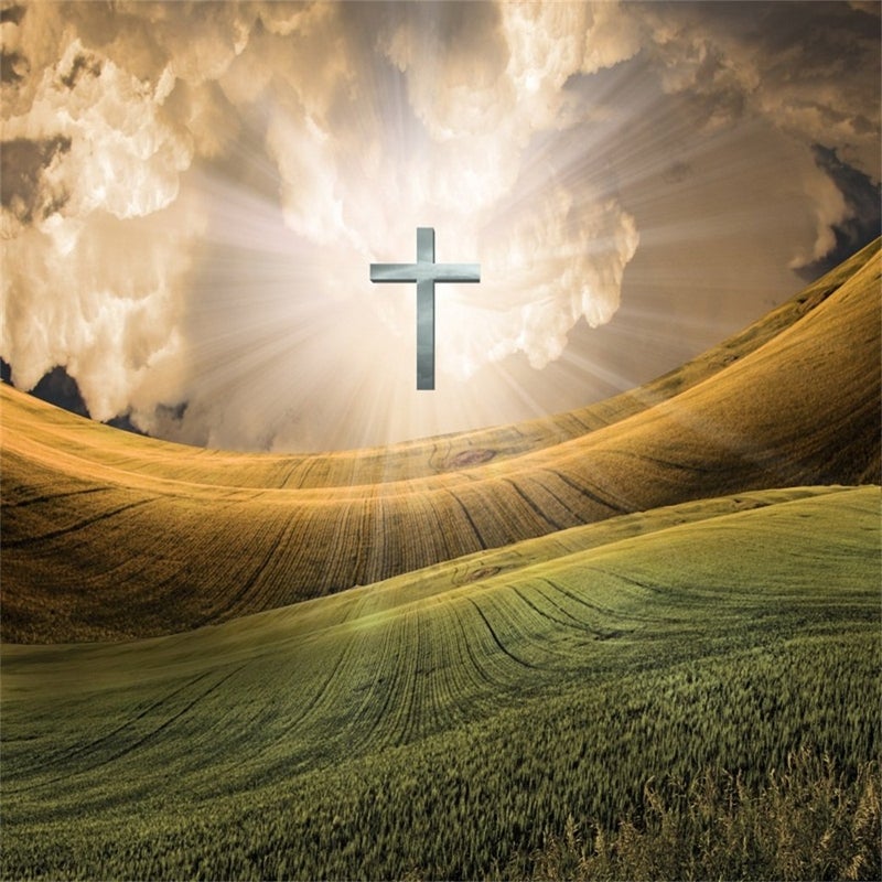 AOFOTO 5x5ft Cross in Sky Backdrop Jesus Christ Crucifixion Photography Background Our Lord Resurrection Religious Lent Holy Week Passion Kid Adult Portrait Easter Photo Studio Props Wallpaper - Image 1